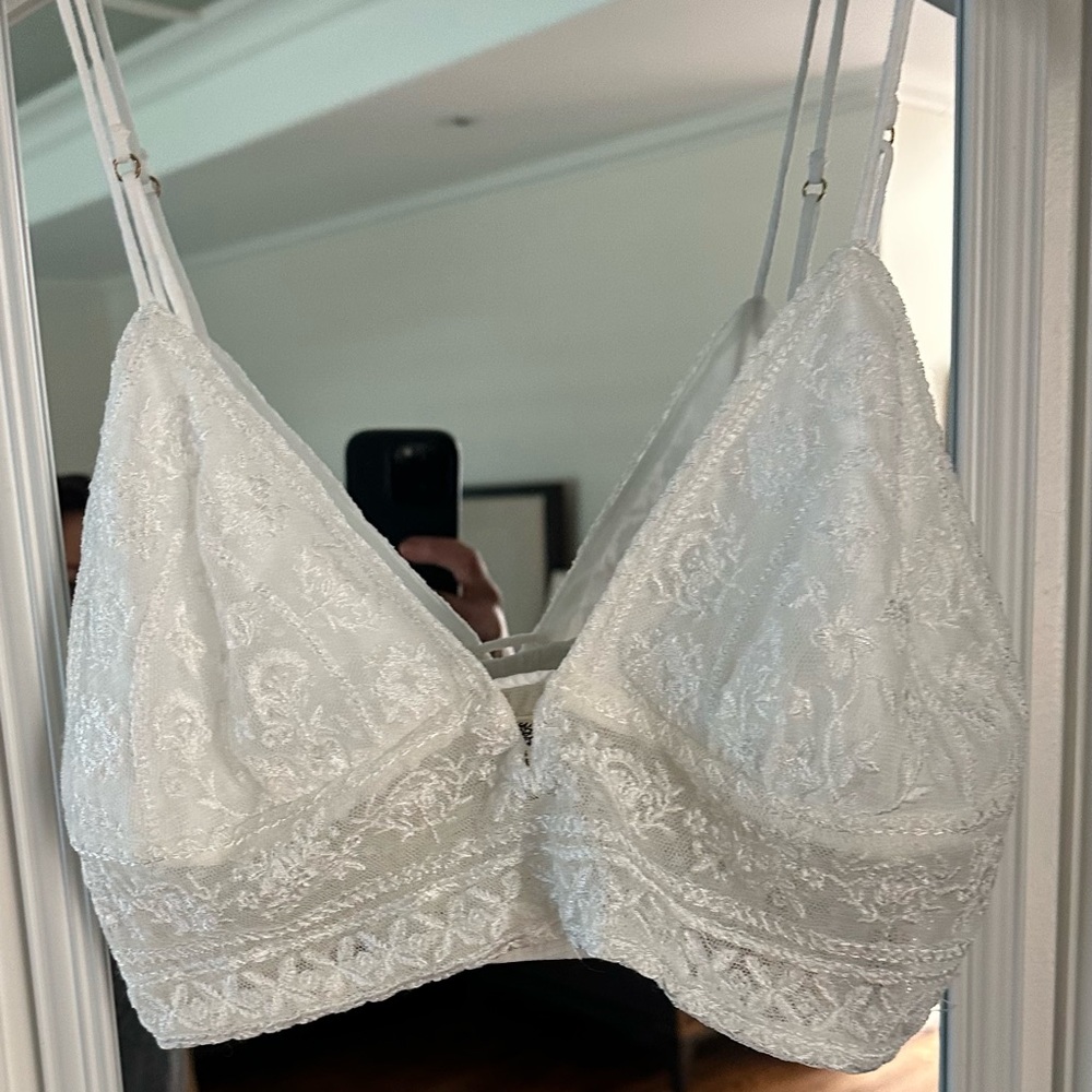Free People White Lace Bralette with Floral Patterns
